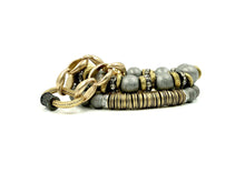 Load image into Gallery viewer, Eye Candy Matte hematite and African disk beaded bracelet