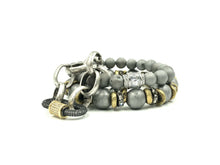 Load image into Gallery viewer, Eye Candy Matte rolo chain in burnished silver with gunmetal cz carabiner
