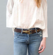 Load image into Gallery viewer, Kim White Latch Belt in Black or Chocolate Brown
